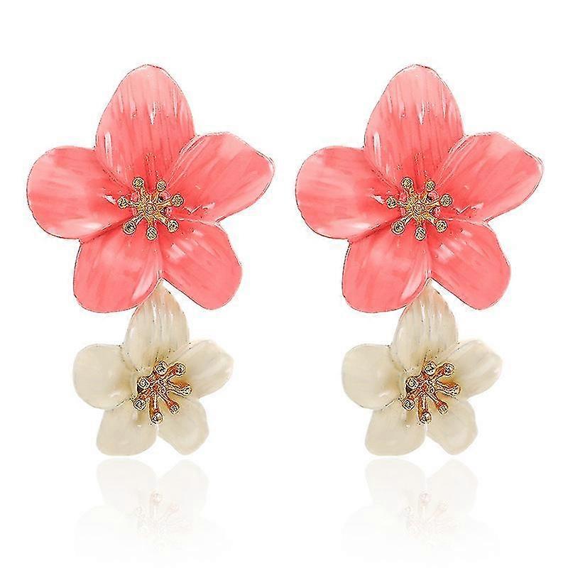 كبير المعادن مزدوجة زهرة مات القرط شيك بيان تتدلى قطرة أقراط الزفاف للنساء