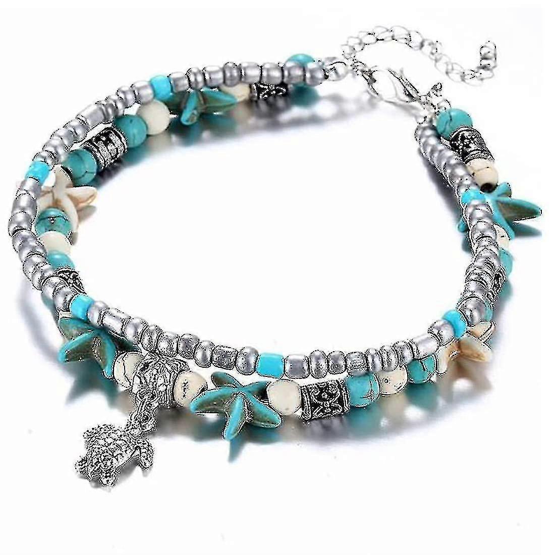 2pcs Boho Shell/starfish/turtle/ Weave Anklets Bracelets Beaded Adjustable