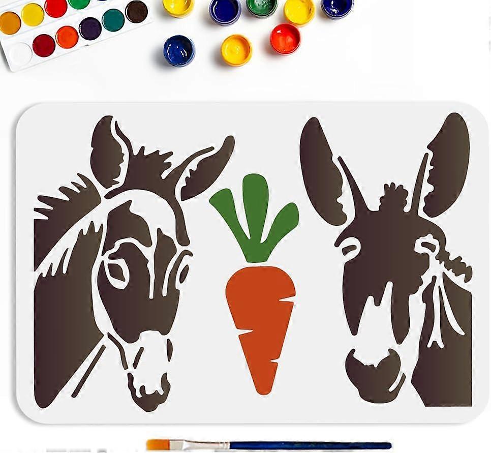 A4 Size Donkey Template Carrot Donkey Reusable Painting Template 11.7x8.3inchs Rustic Style Animal Theme Painting Stencil PET Hollow Out Drawing for D
