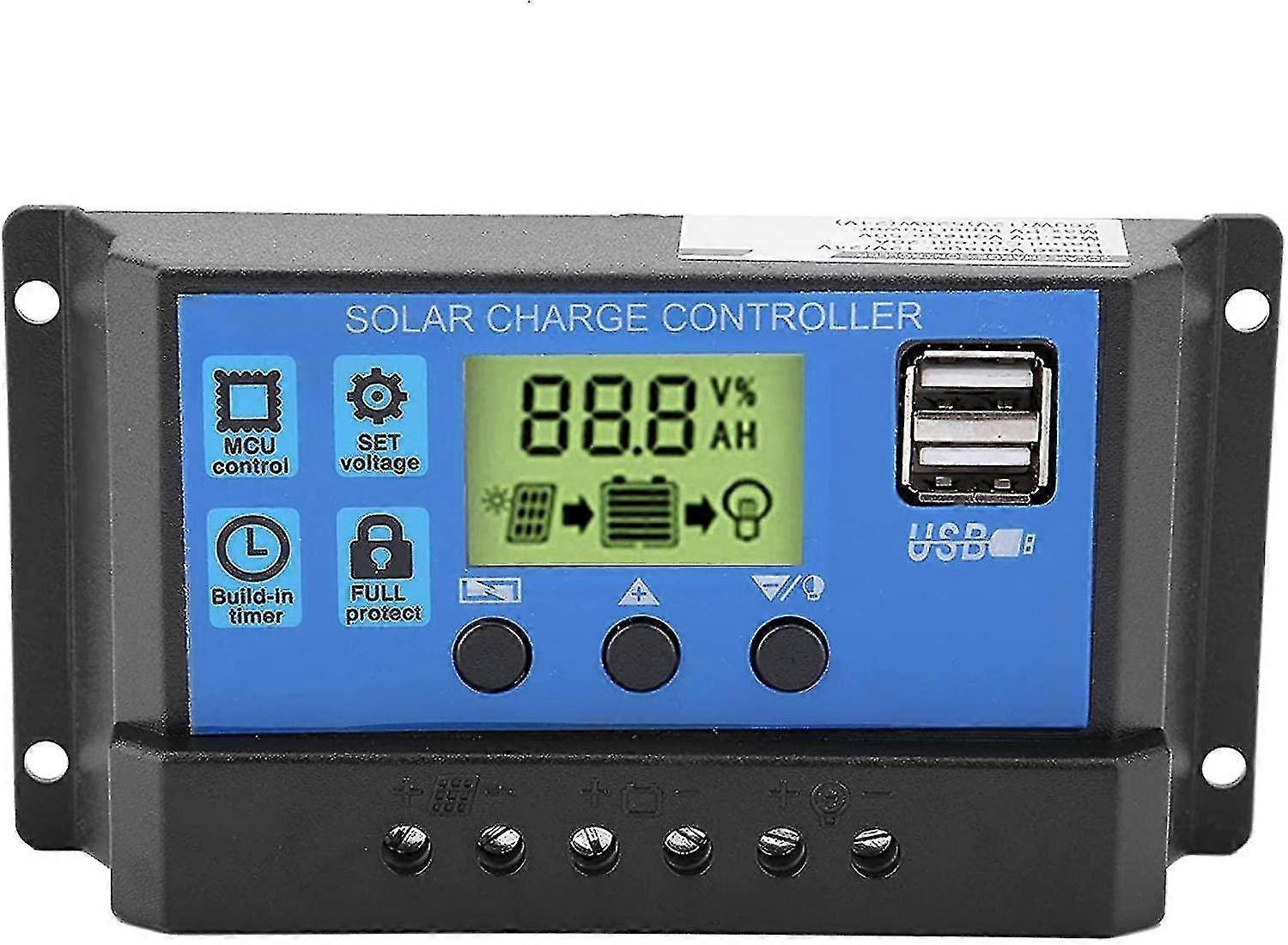 12V/24V PWM Regulator Charge Controller Solar Panel Charge Controller with Dual USB and LCD Display 10A/20A/30A(YJSS-10A)