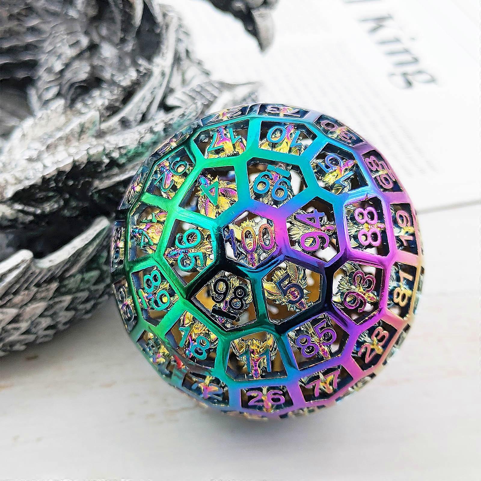 مجوف D100 نرد معدني Dnd مجموعة نرد للأبراج المحصنة والتنين D100 نرد مجوف لألعاب لعب الأدوار جولة D & D مجموعة نرد آر بي جي