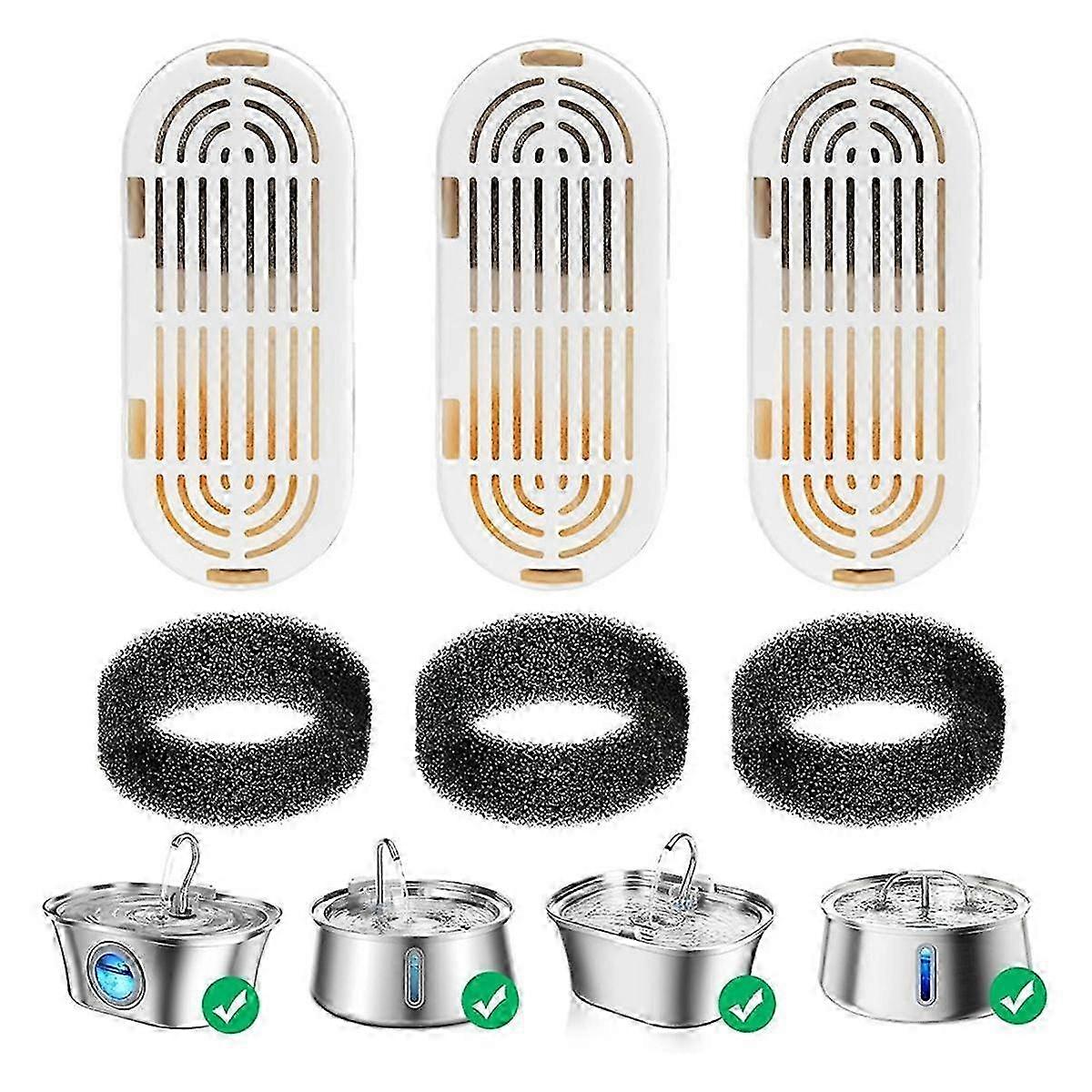 GoldTone Katzenbrunnen-Filter – 6 Sets Ersatzfilter + Schwämme Für 108/3,2 L & 2 L Edelstahl-Brunnen