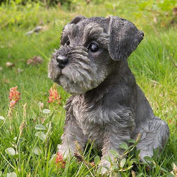 Sitting Schnauzer Puppy Statue Resin Lawn Sculpture Super Cute Garden Yard Decor