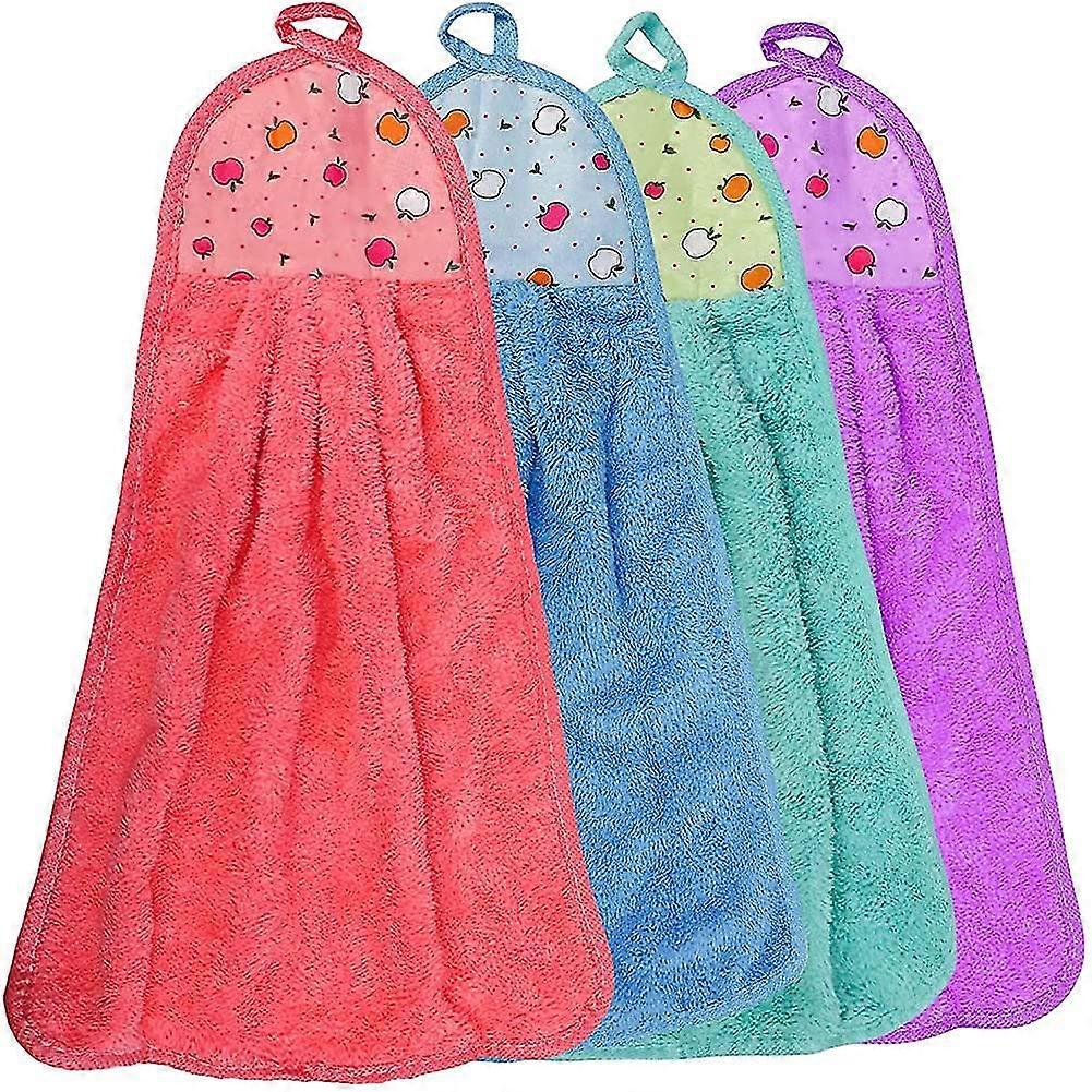 4 Pcs Hand Towel Kitchen Hanging Loop Soft Coral Small Soft Dish Towels Wipe