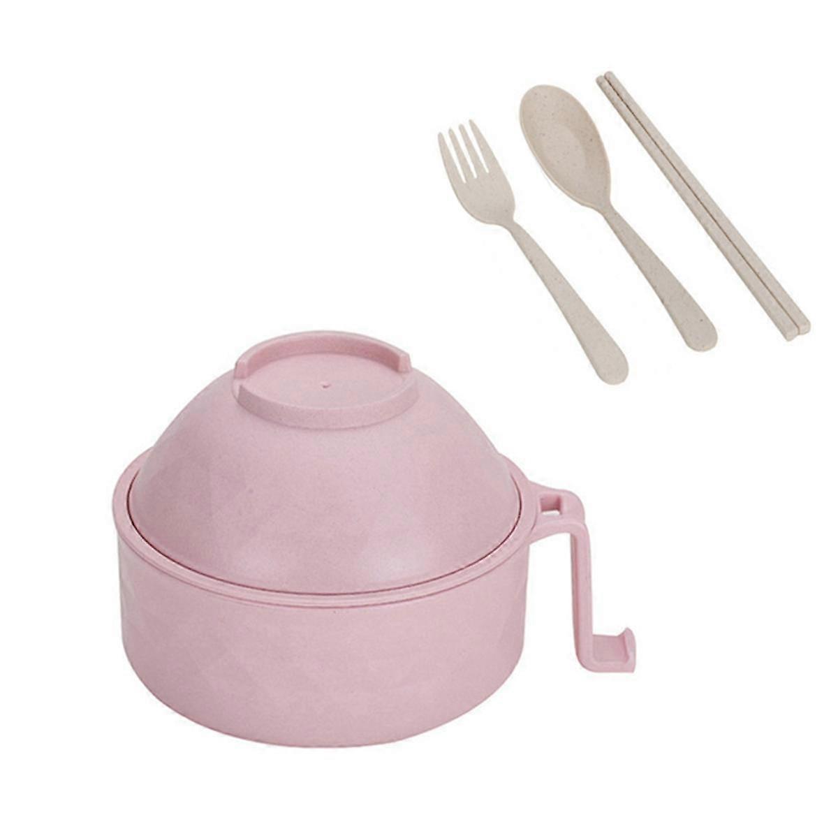 Ramen Bowl Cooker Set - Wheat Straw Instant Noodles Bowl with Handles Pink