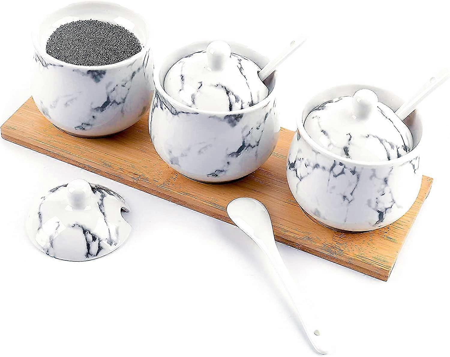 3 Pack Spice Jar With Spoon Serving Jars Seasoning Container, 8oz Marble Spice