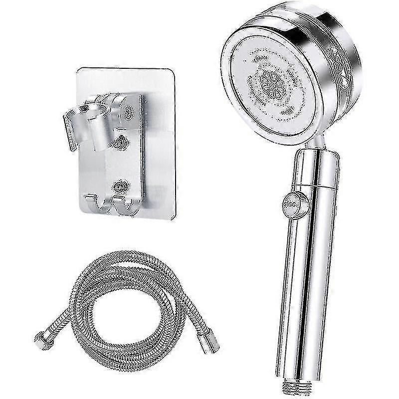 Silver Turbocharged Shower Head With 1.5m Hose And Wall Mounted Shower Holder, One Button Switch, Detachable And Easy To Clean Shower Head -