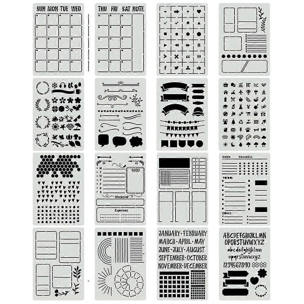 16pcs Journal Stencils Set -ultimate Productivity Planner Stencil For Journal Stencils A5 Dotted Jo