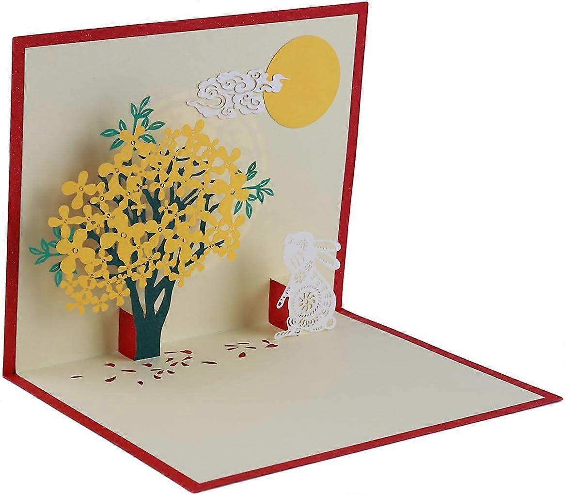 2pcs Handmade Origami Blessing Card 3D Moon Rabbit