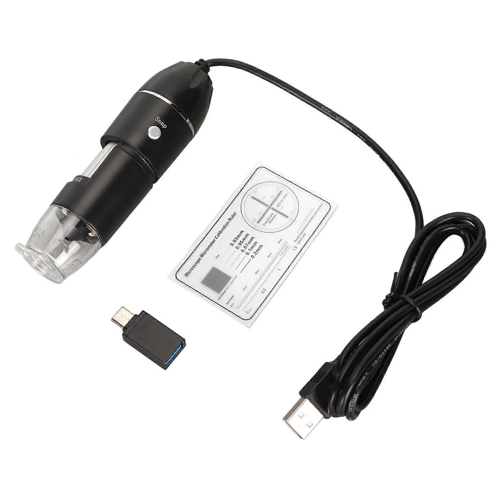 USB Type C Digital Microscope 50X to 1600X Microscope Camera with 8 LEDs for Phone PC Children Students Engineers 5V DC YEMMA