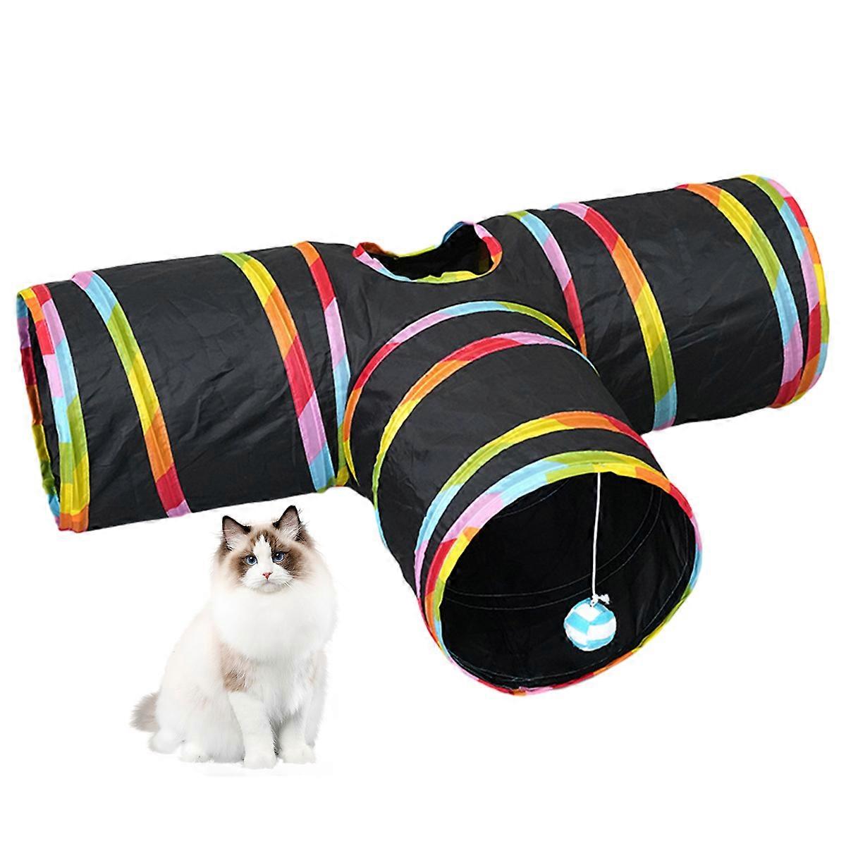Pet Cat Tunnel, 3 Way Collapsible Peek Hole Toy with Ball for Cat, Puppy, Kitty, Kitten, Rabbit
