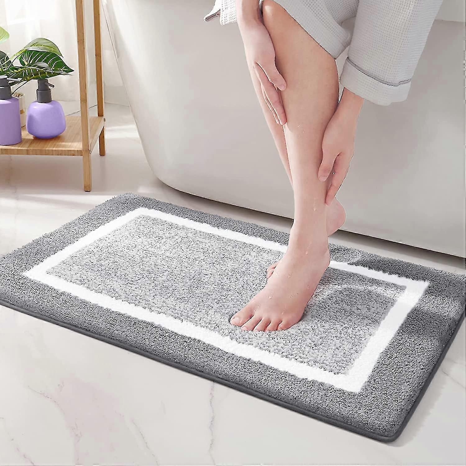 colorgeometry 45x65cm non-slip bath mat, machine washable absorbent shower mat, soft - gray