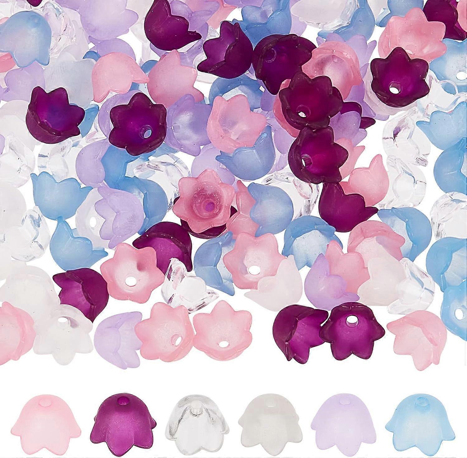 1 Box 600Pcs 6 Colors Acrylic Bead Caps Flower Bead Cap Flower Beads Acrylic Frosted Bell Tulip Flowers Lily Beads Floral Spacer Loose Bead for Jewelr