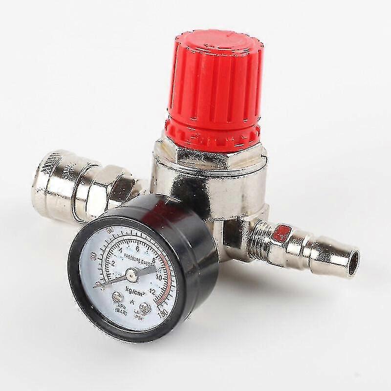 Compressed Air Pressure Reducer 1/4, European Standard Pressure Reducer, 4 Holes With Pressure Gauge Compatible Compressor