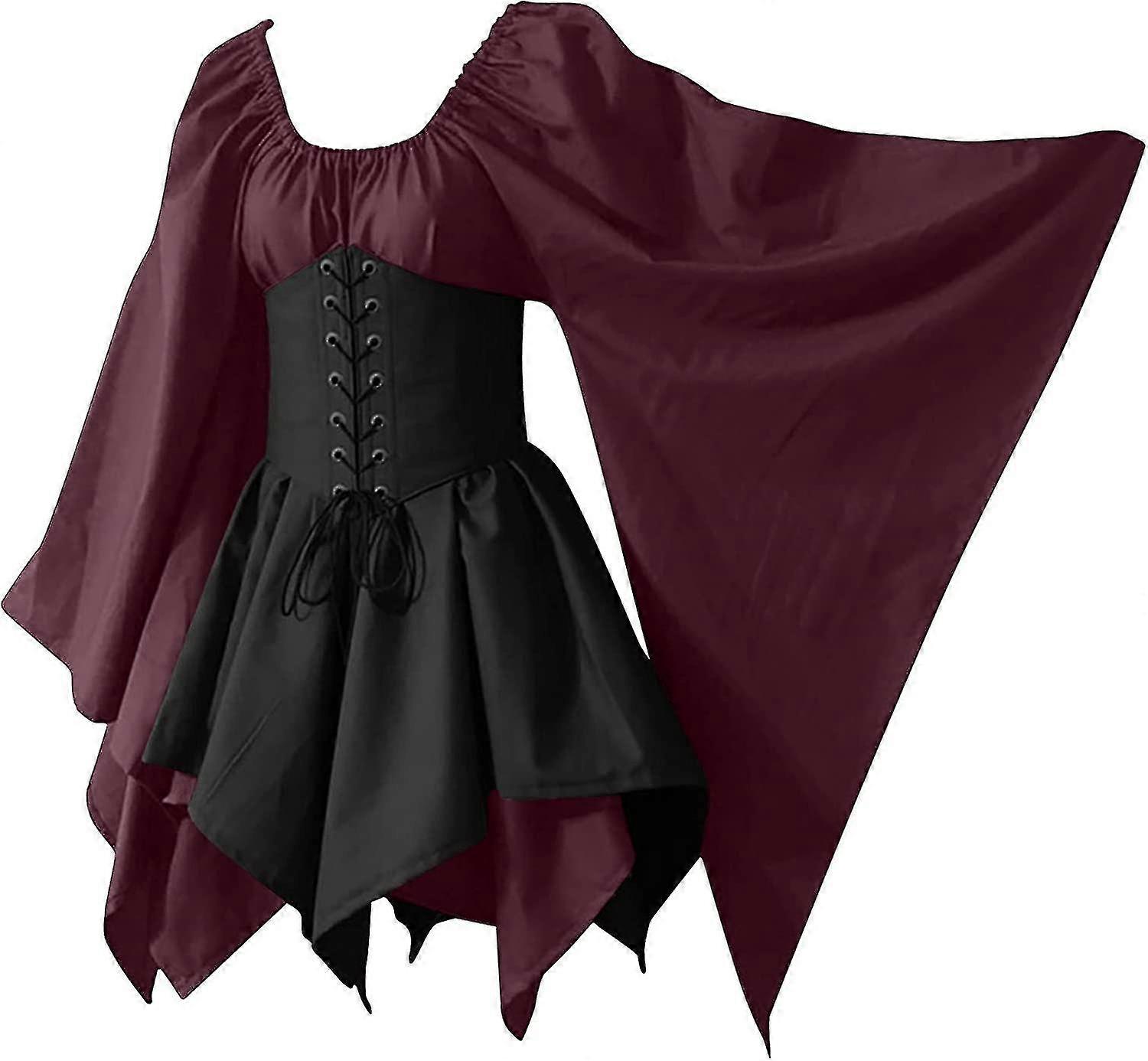 Women Gothic Short Corset Dress Halloween Medieval Renaissance Costume Bell  Sleeve Irregular Hanky Hem Elf Fairy Dress | Fruugo UK