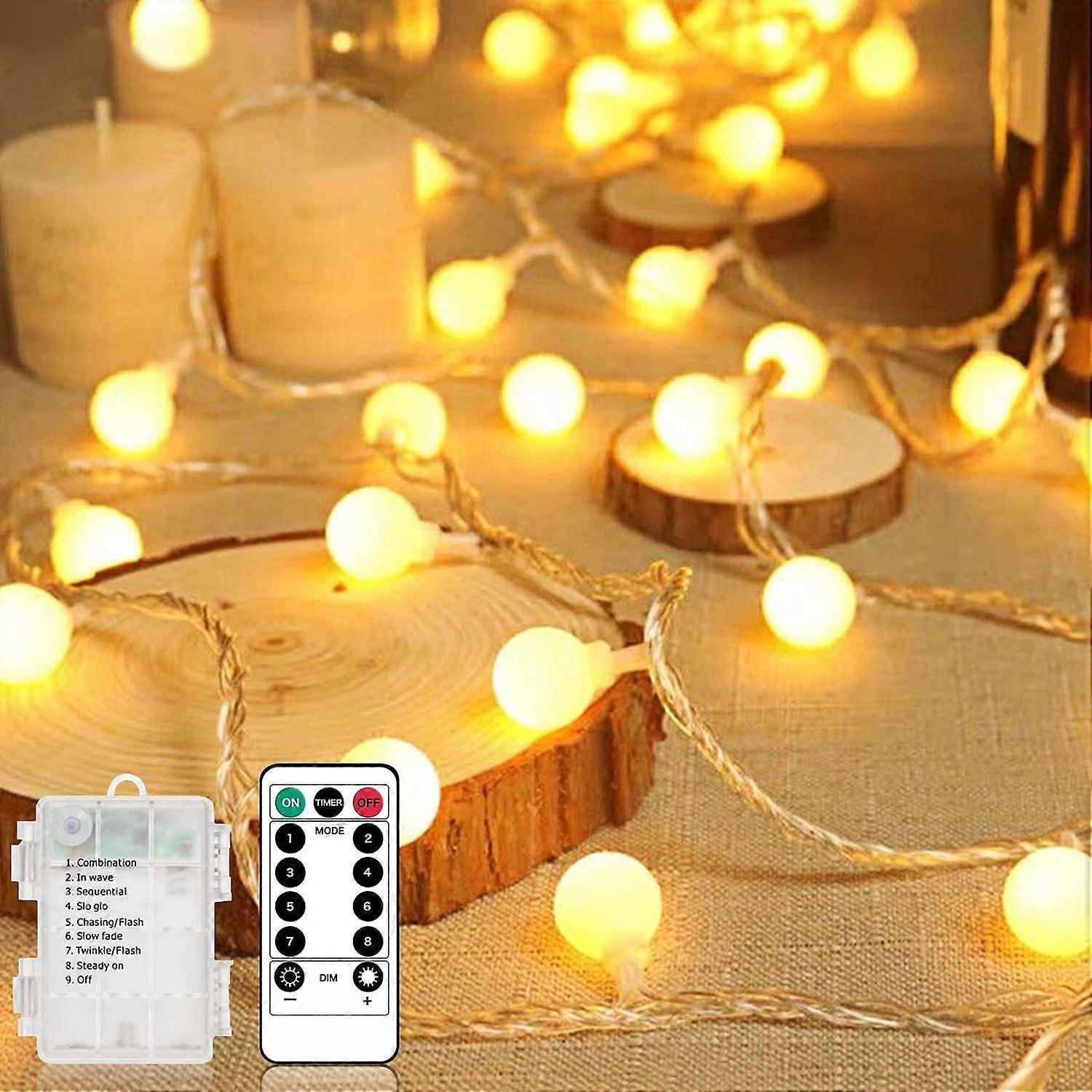 Globe String Lights 33ft 80led, 8 Modes Fairy String Lights Battery Operated, Waterproof Twinkle Hanging Lights with Remote Timer for Camping,Bedroom,