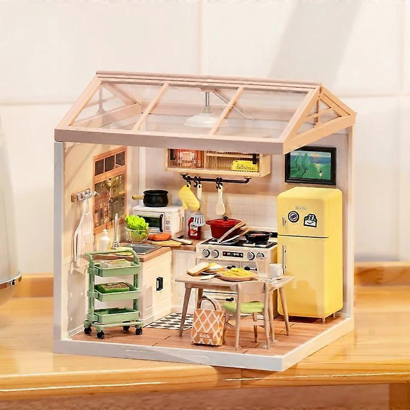 Rolife 3D παζλ μοντέλο σούπερ κατάστημα σειρά ευτυχισμένα γεύματα κουζίνα πλαστικό DIY μικροσκοπικό σπίτι κιτ δομικών στοιχείων κιτ