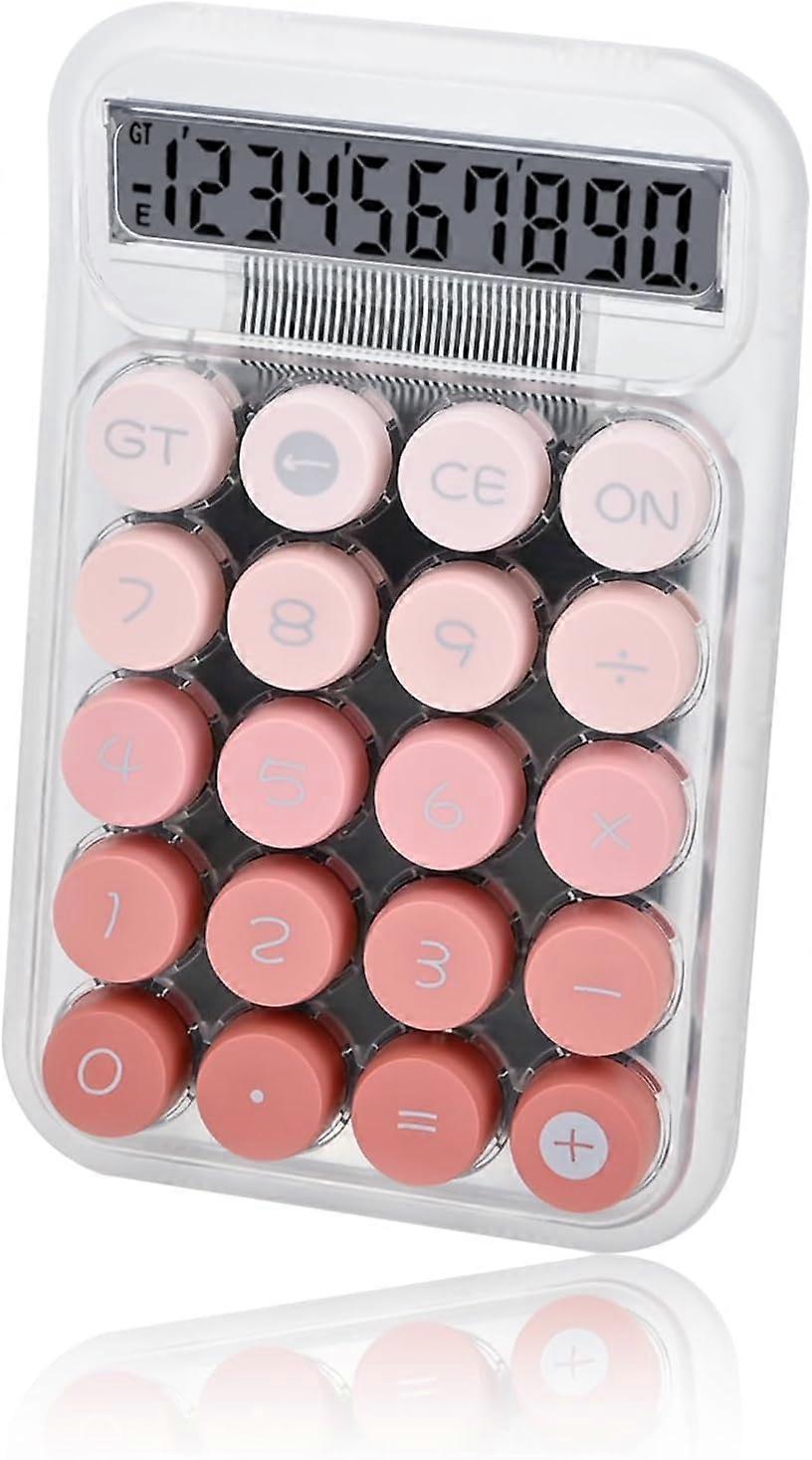 Pink Cute Desktop Calculator, Mechanical Clear LCD Display Simple Basic Desk Calculators for Business Office Supplies, Big Buttons 10 Digit