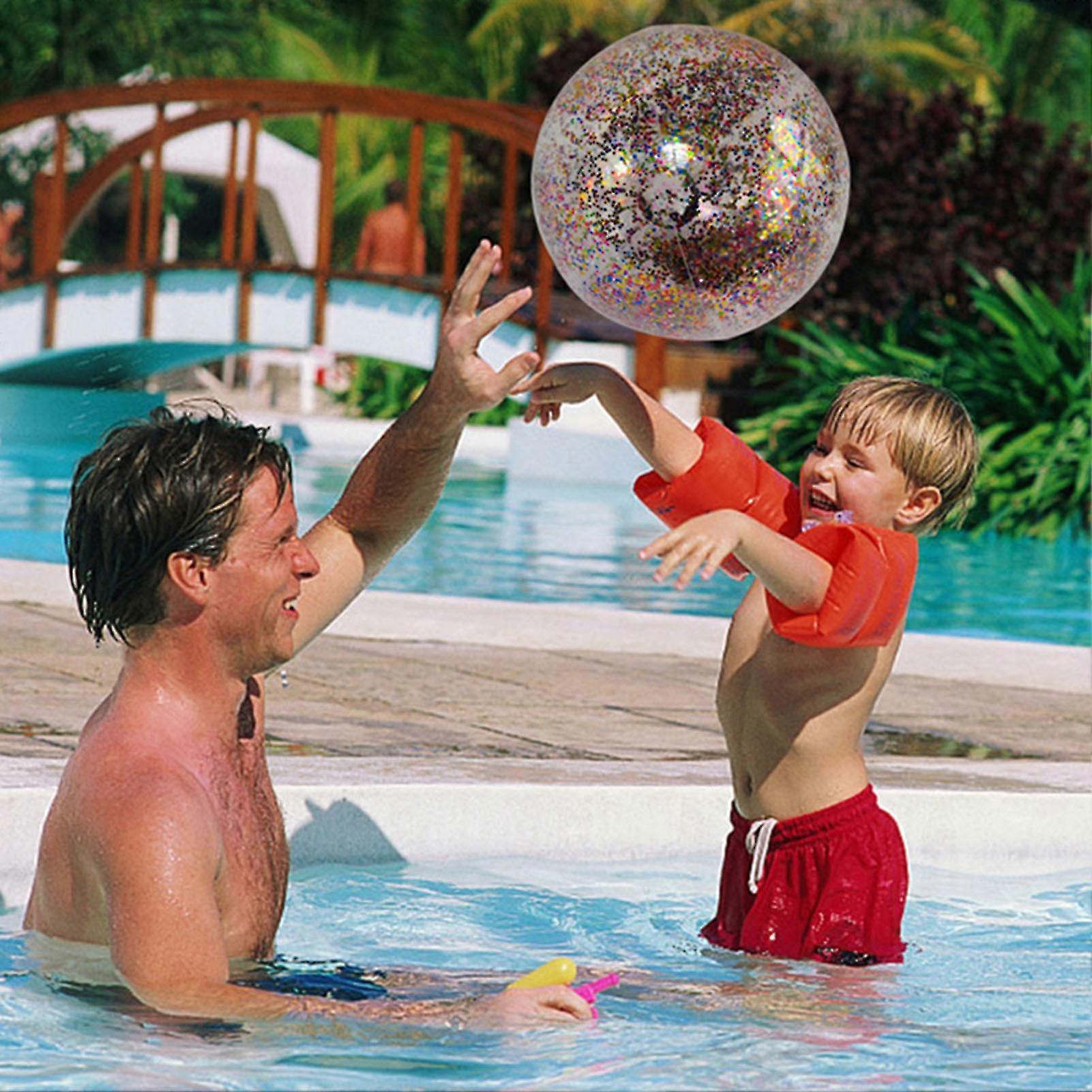 MIJOMA Bola de playa inflable con purpurina de 35 cm de diámetro, bola de agua transparente con purpurina para actividades de verano y fiestas en la piscina (plata MIJOMA Bola de playa inflable con purpurina de 35 cm de diámetro, bola de agua transparente con purpurina para actividades de verano y fiestas en la piscina (plata