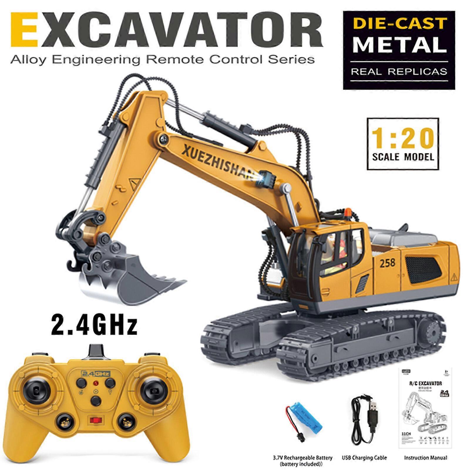 Excavatrice Jouets Construction Tracteur Télécommande Jaune Garçon Cadeau En Plastique Durable Alliage Véhicule D’ingénierie, 100% Nouveau