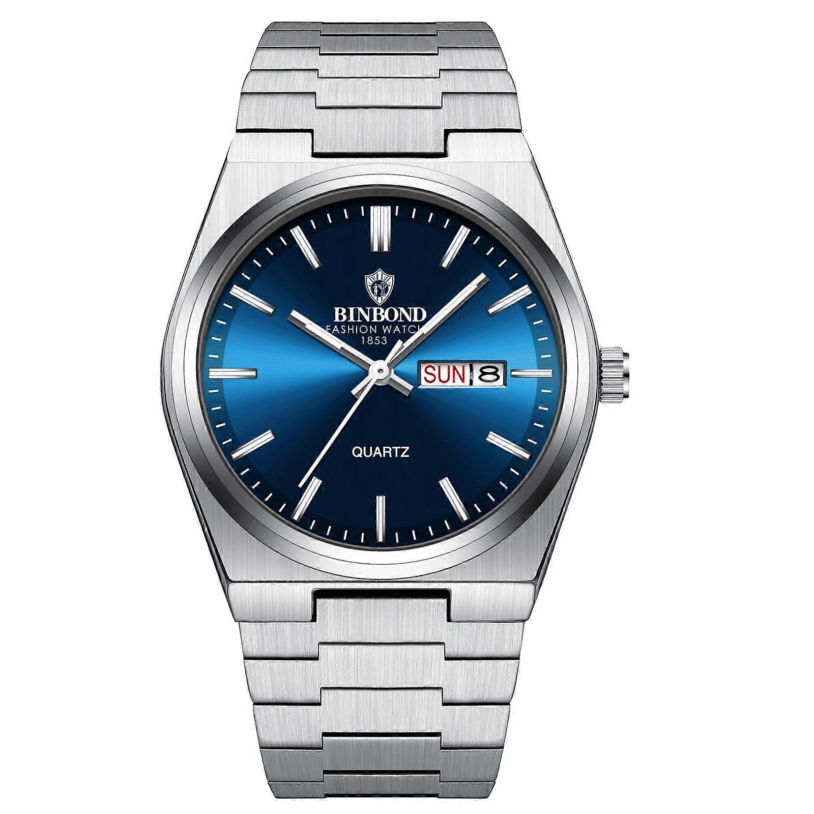 BINBOND B102 Quartz Watch White Steel-Blue
