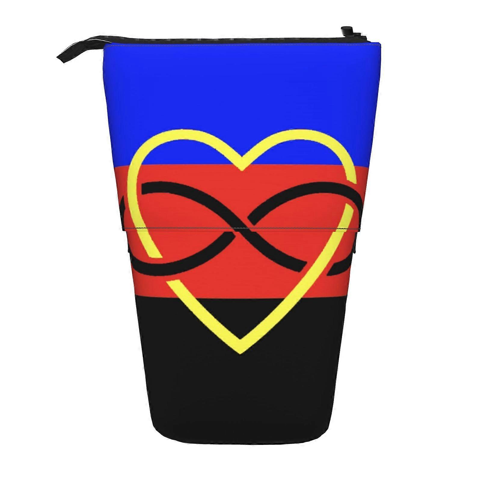 Polyamorous Pride Flag Pencil Case الوقوف حقيبة قلم رصاص تلسكوبي مقلمة مع حقيبة ماكياج محمولة بسحاب