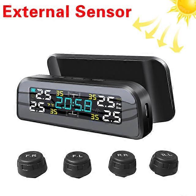 Car TPMS Tire Pressure Sensors Solar Tire Pressure Monitoring System TMPS Temperature Alarm 4 Wheel Tyre External Sensor