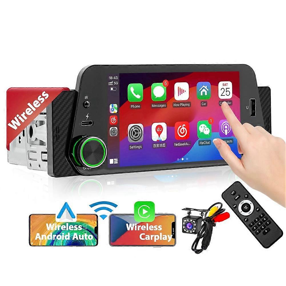 Single Din Car Stereo with Wireless CarPlay/Android Auto, Touchscreen Radio, Bluetooth, Backup Camera, Mirror-Link