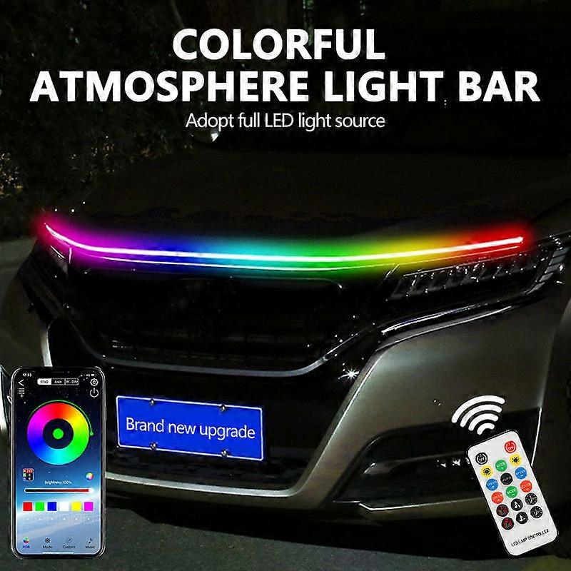 RGB Car Hood Light Led Colorful Flowing Headlight Decorative Atmospere Lamp Modified Daytime Running Lights APP Remote Control Motor Vehicle Lighting