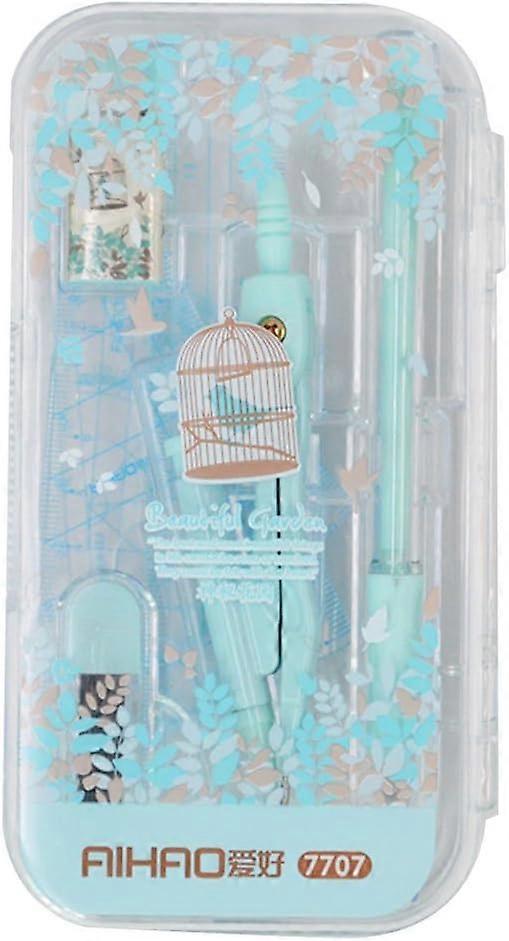 1pc Drawing Ruler Set, 8 Piece Compass Protractor Square, Math Geometry Kids Stationery (Green)