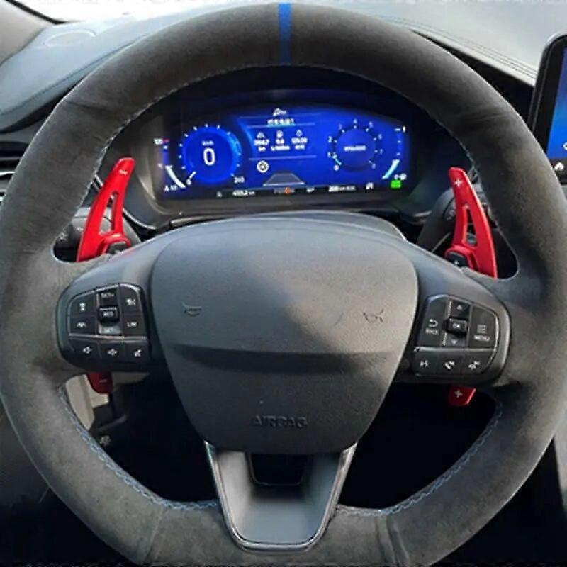 Customized Car Steering Wheel Cover Non-Slip Suede Leather Braid For Ford Focus ST ST-Line 2019-2020 Fiesta ST ST-Line 2018-2019