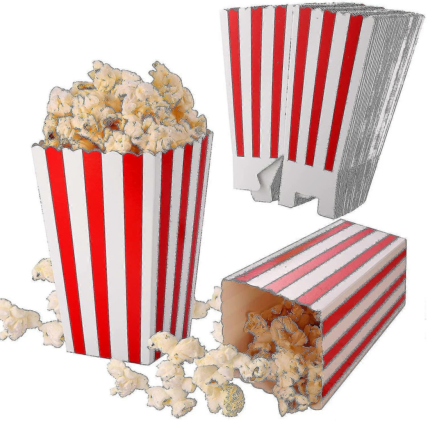 100 Pcs Popcorn Boxes Red And White Striped, Small Paper Candy Containers, Retro