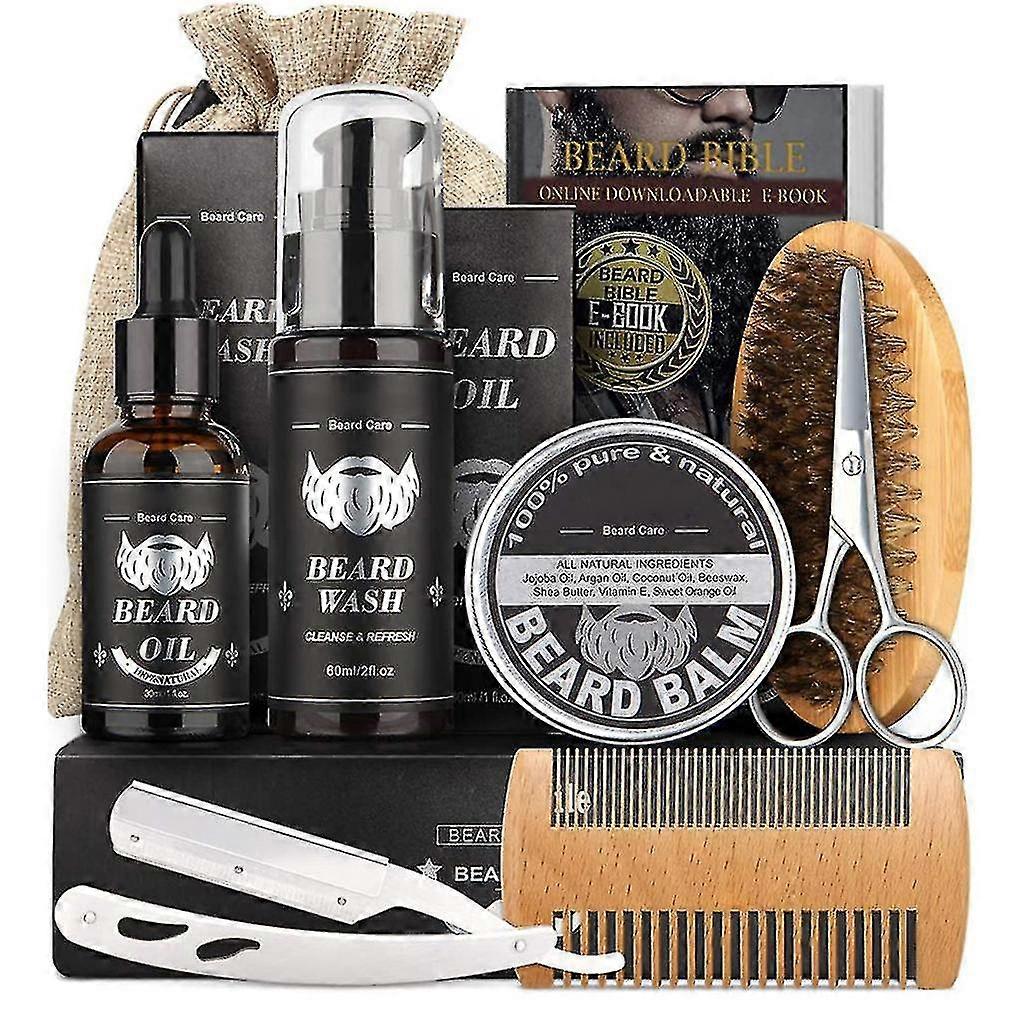 Kit per la cura della barba Shampoo Lavare la spazzola per la barba, pettinare per la barba, balsamo per la barba, olio per la barba, forbici