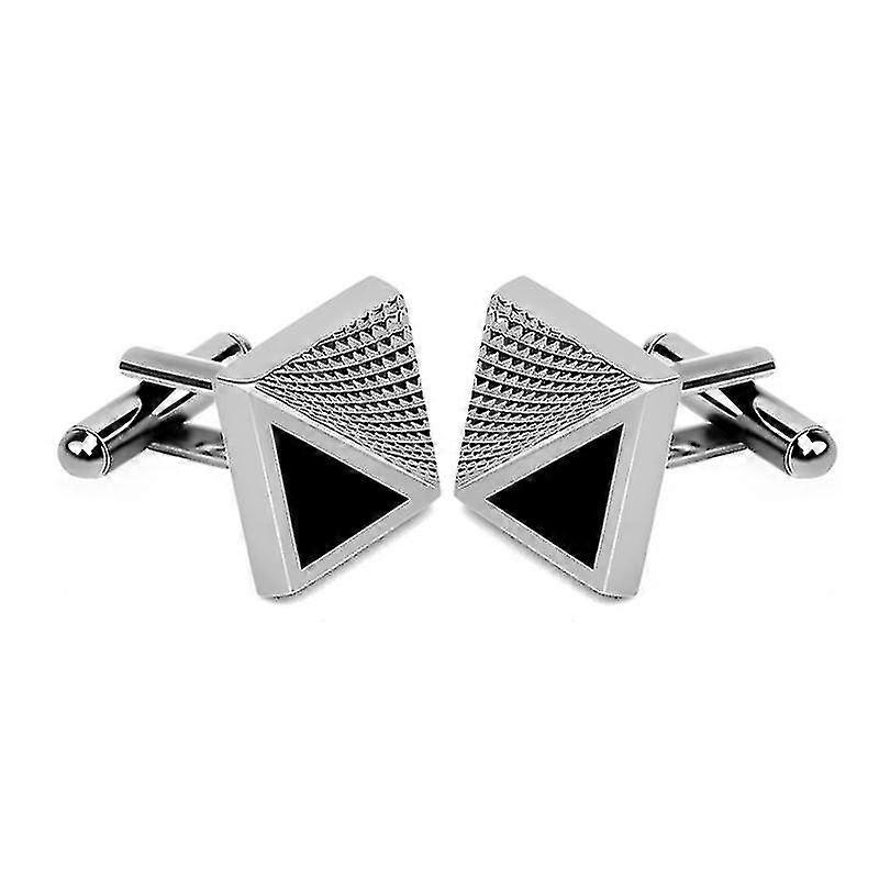 Square Oil Cufflinks 2 Pairs Silver Black