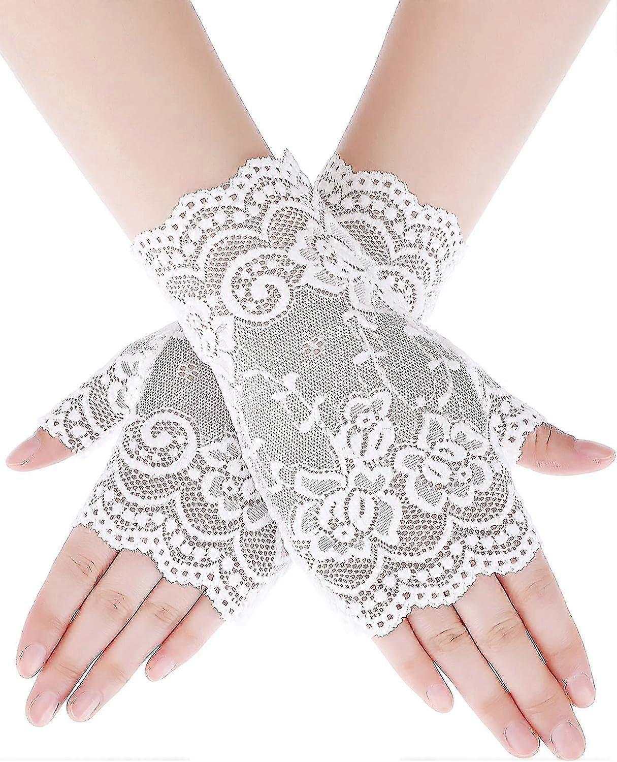 قفازات الدانتيل القصيرة للنساء قفازات الدانتيل بدون أصابع قفازات حفلة الشاي واقي الشمس قفازات الزفاف الأزهار