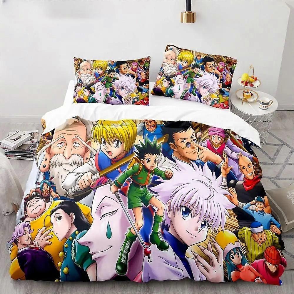 a1518 Lençóis Hunter X Hunter Conjunto de capa de edredão Conjunto de cama Capa de edredão japonesa Fronhas Têxteis para o larConjunto de cama de 3 peças (1 capa de edredom + 2 pil