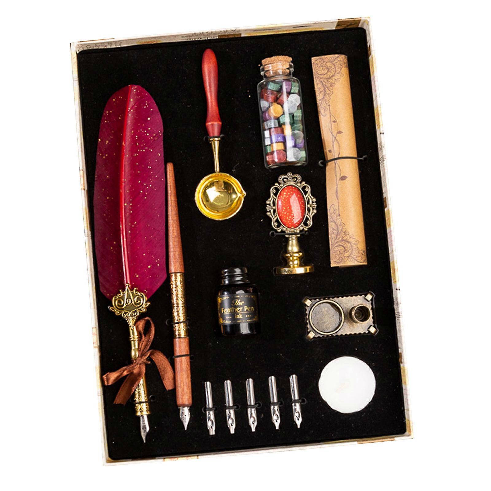 Retro Feather Dip Pen Kit 5 Replacement Nibs Calligraphy Pen Gift Quill Pen Set