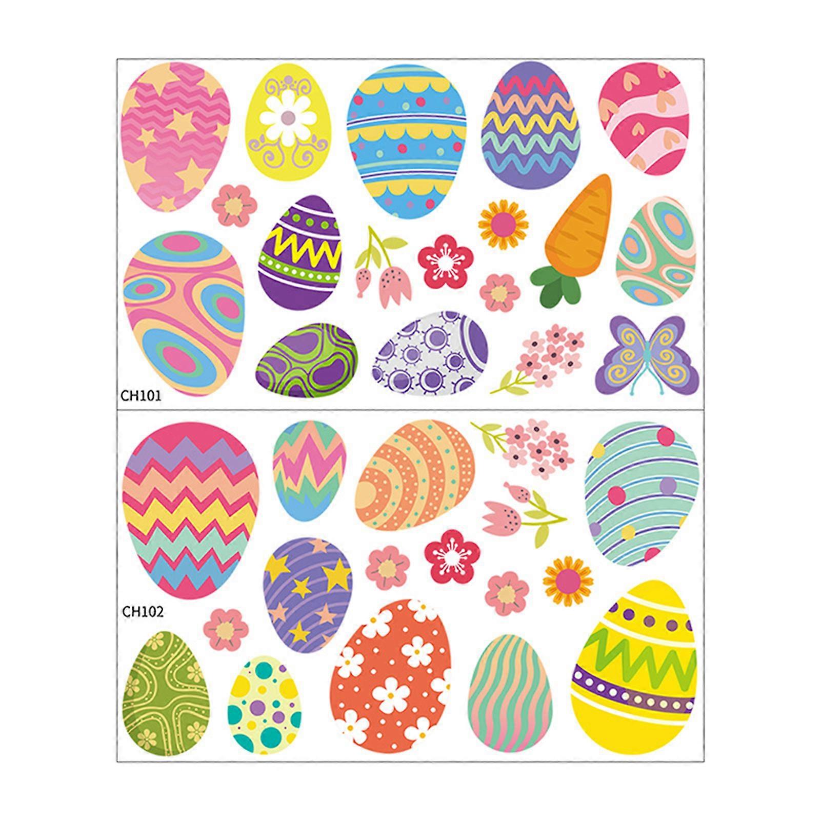 2 Pcs Easter Egg Bunny Window Stickers Self-Adhesive Reversible Design Vibrant Color Decorative Window Decals