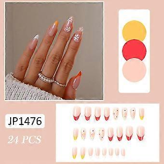 24pcs witte bloem valse nagels eenvoudige stijl Franse nagels