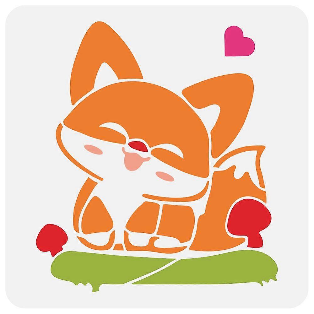 Cute Fox Painting Stencil 11.8x11.8inch Reusable Fox Mushroom Drawing Template Fox Hollow DIY Stencil Animal Theme Decoration Stencil for Painting on