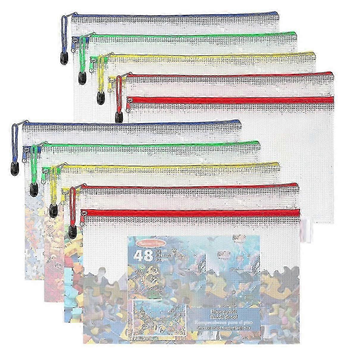 10PCS Double-Layer Mesh Zipper Pouch Bags, Sacs de rangement de jouets compatibles Puzzle Building Blocks A4 Zip