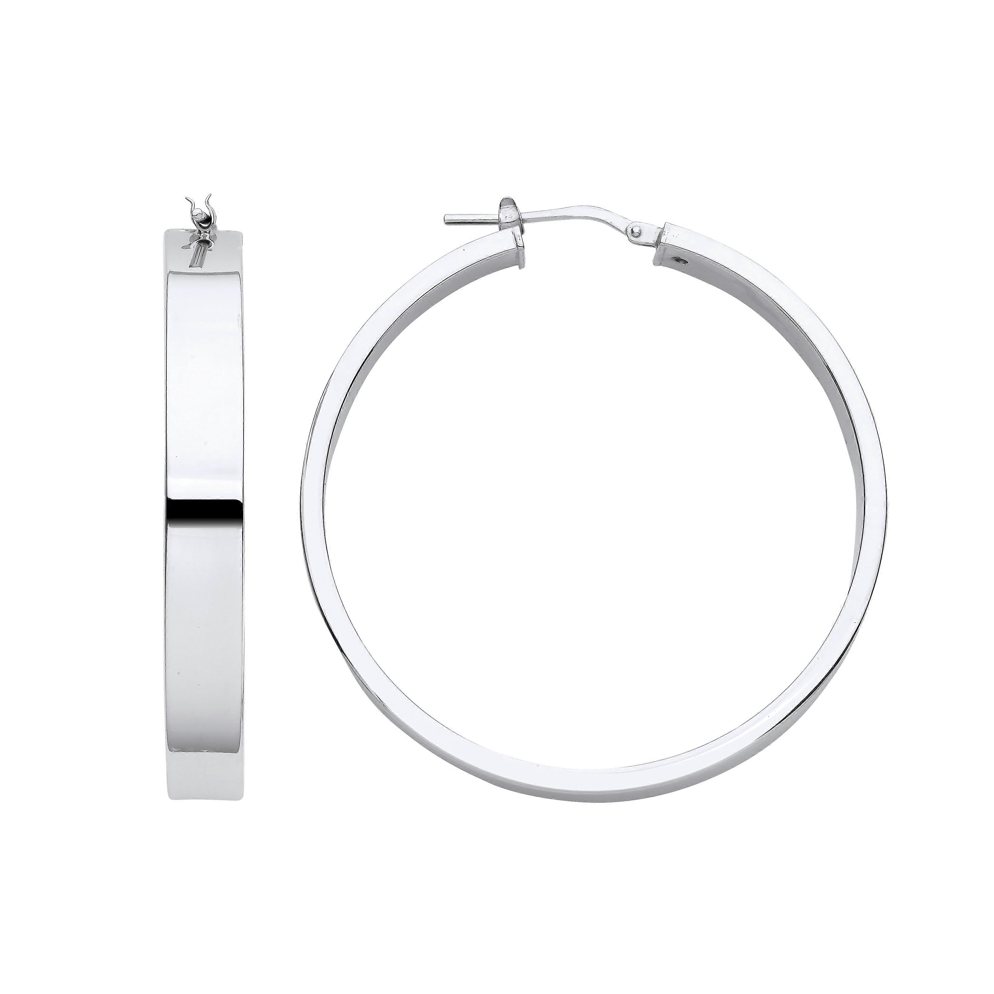 Jewelco London Ladies Rhodium Plated Sterling Silver Rectangular Tube Flat Band Hoop Earrings 45mm 6mm