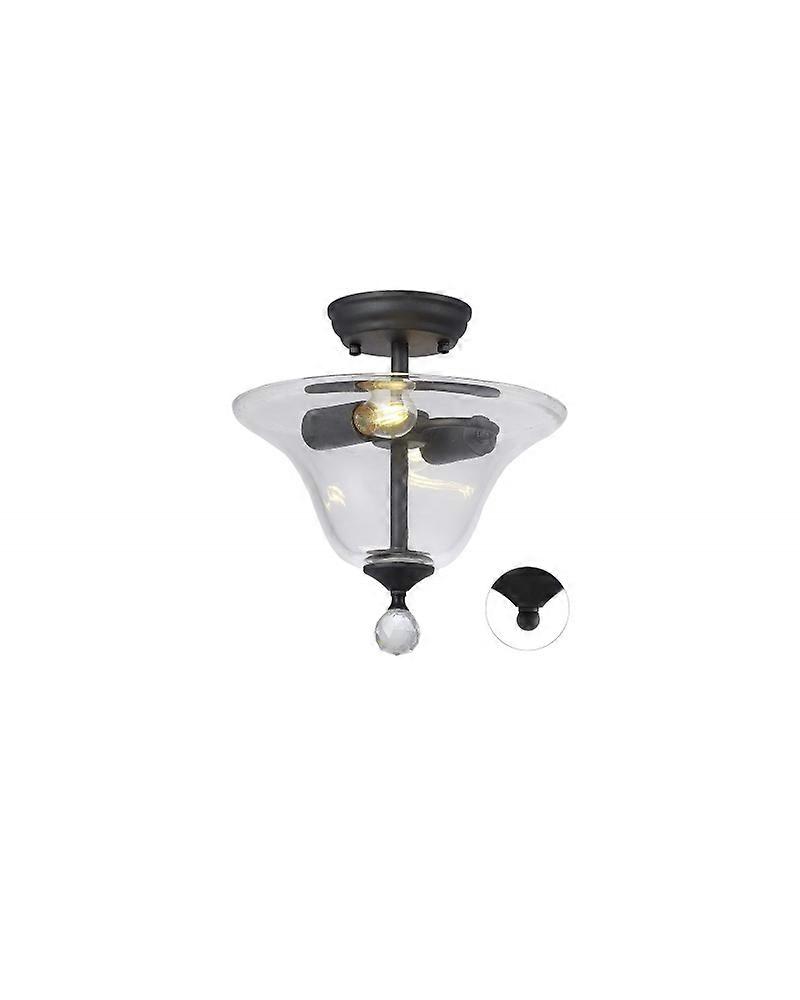 Wisp 2 Light Semi Flush Ceiling E27 With Smooth Bell 30cm Glass Shade Graphite/clear