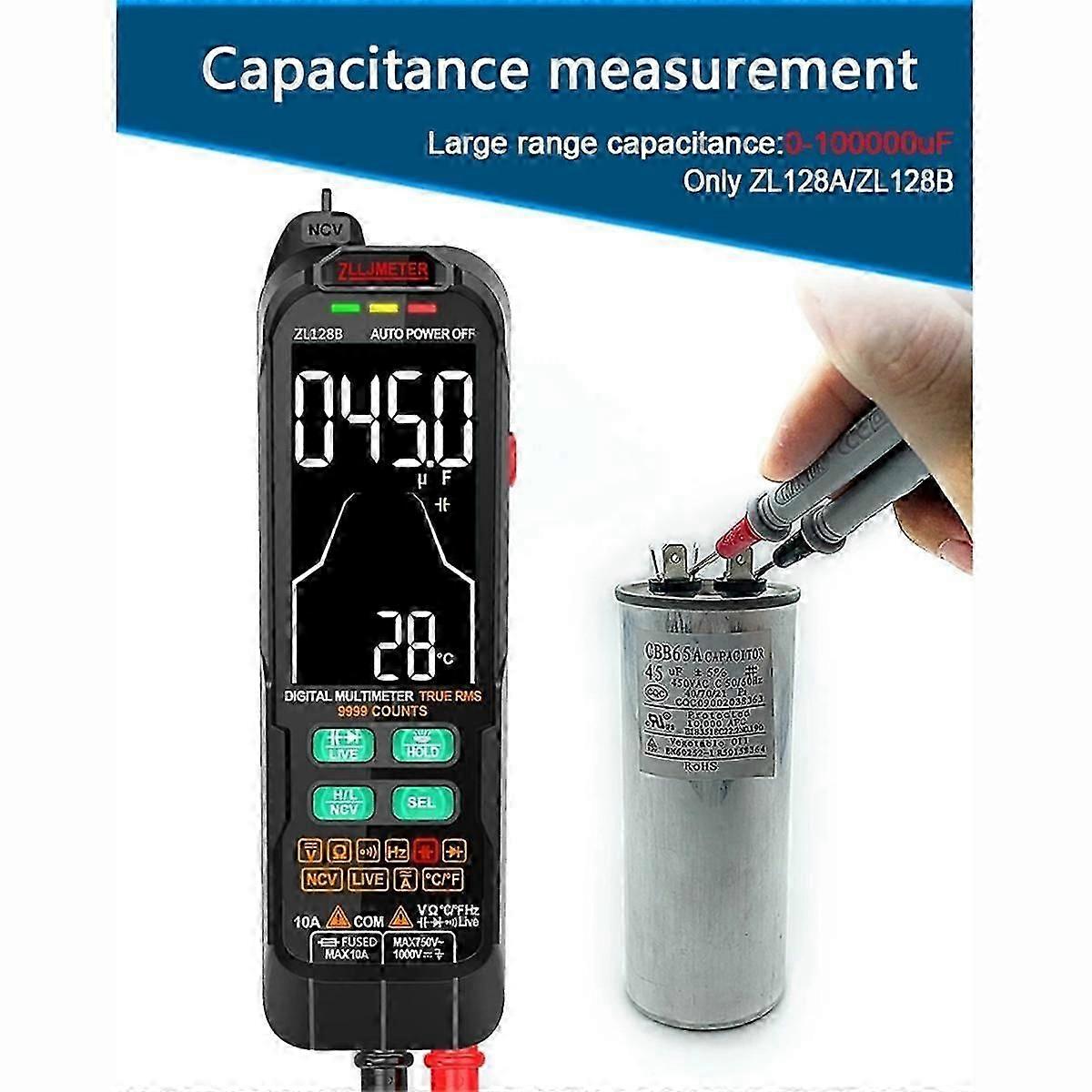 Smart Multimeter Digital AC DC Current Voltage Detector Pen Capacitance Temp Auto Range Tester Multimeter ZL128B