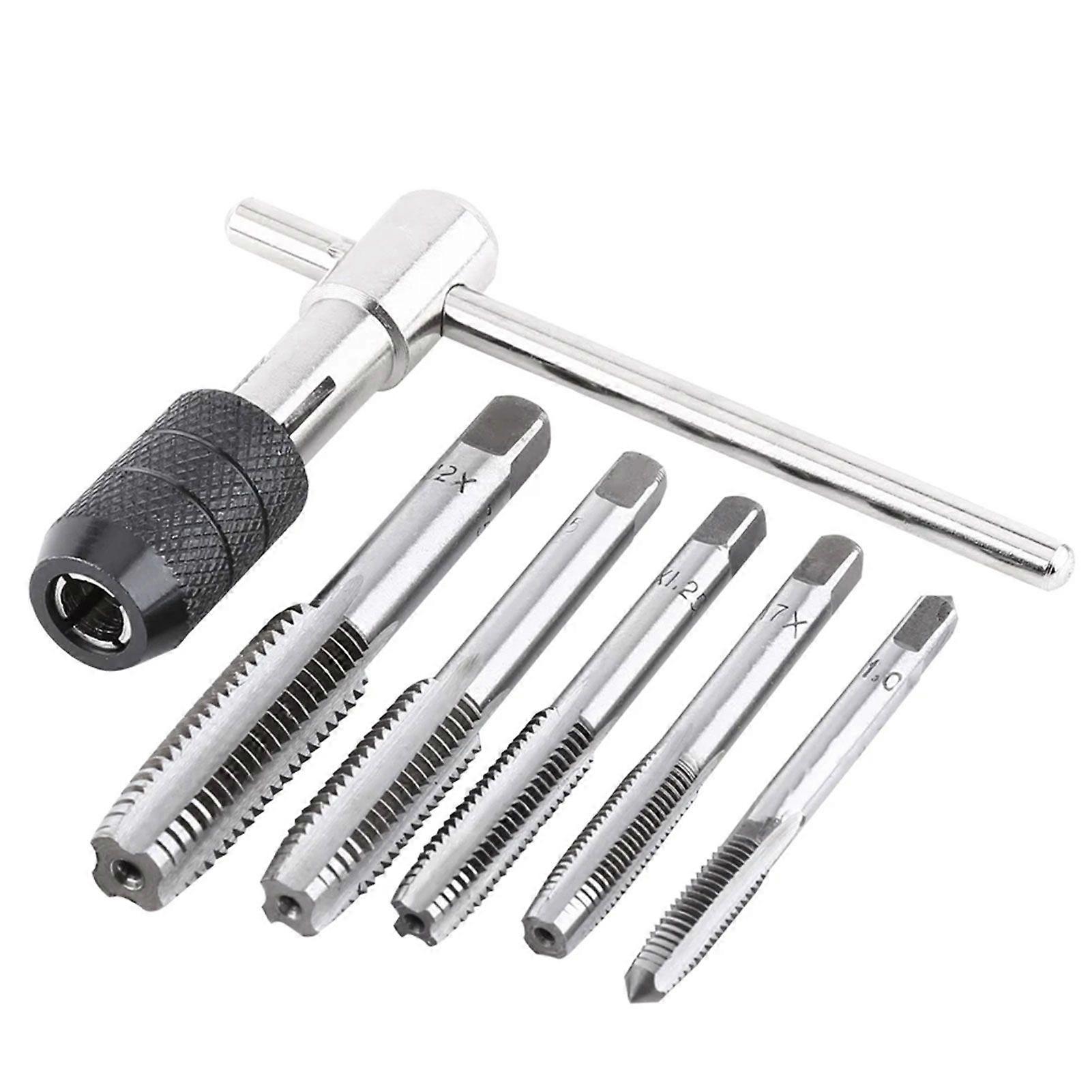 6PCS T-Shaped Screw Tap Wrench Set with 5pcs M6-M12 Machine Threading Plug Tap Manual Tapping Tool Kit for Home