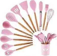 12-Piece Silicone Utensil Set, BPA-Free, Wooden-Handle Kitchen Tools, Silicone Utensils For Nonstick Cookware