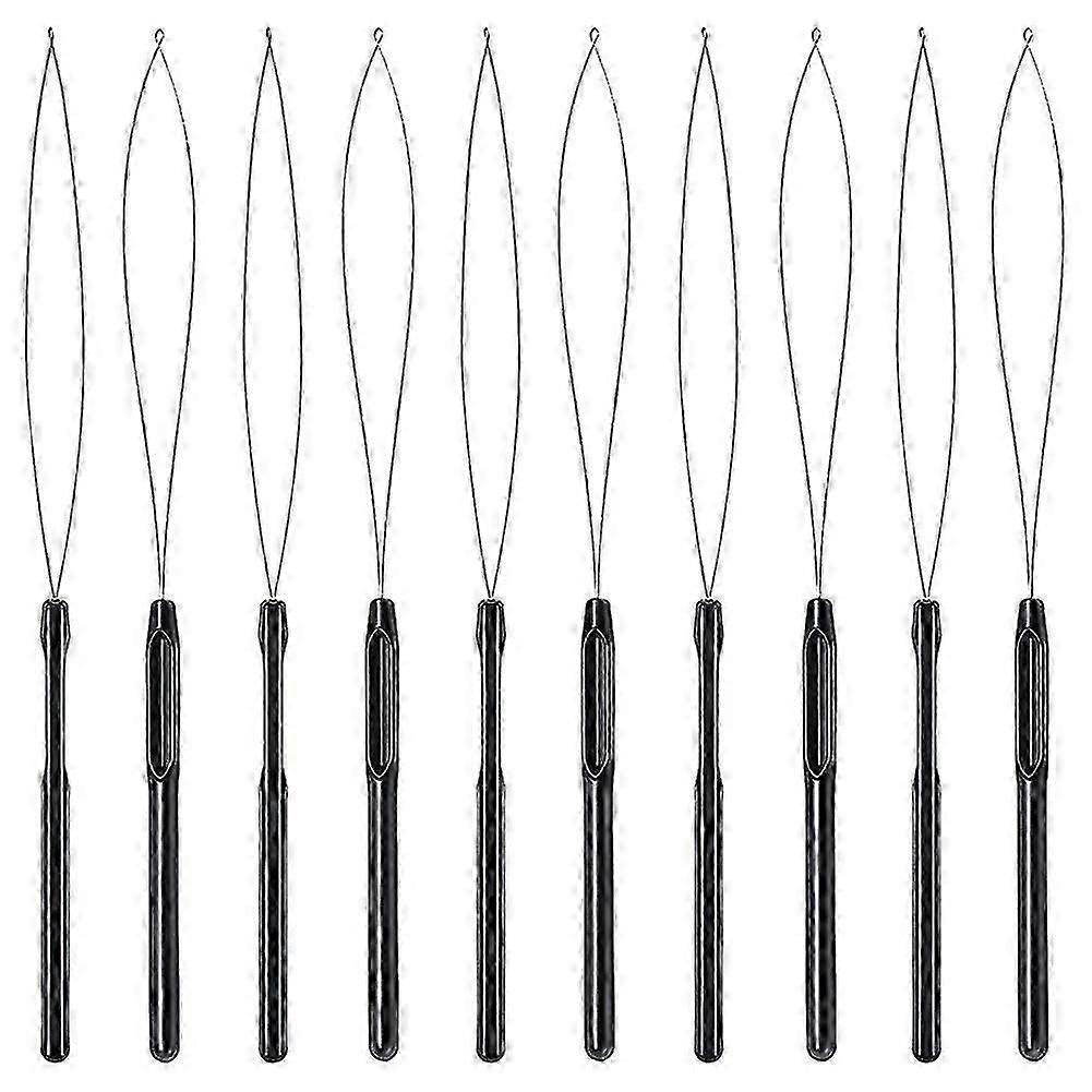 10pcs Hair Extension Loop Threader Hook Tool And Bead Tool Black Loop Threader Compatible Hair Extension O