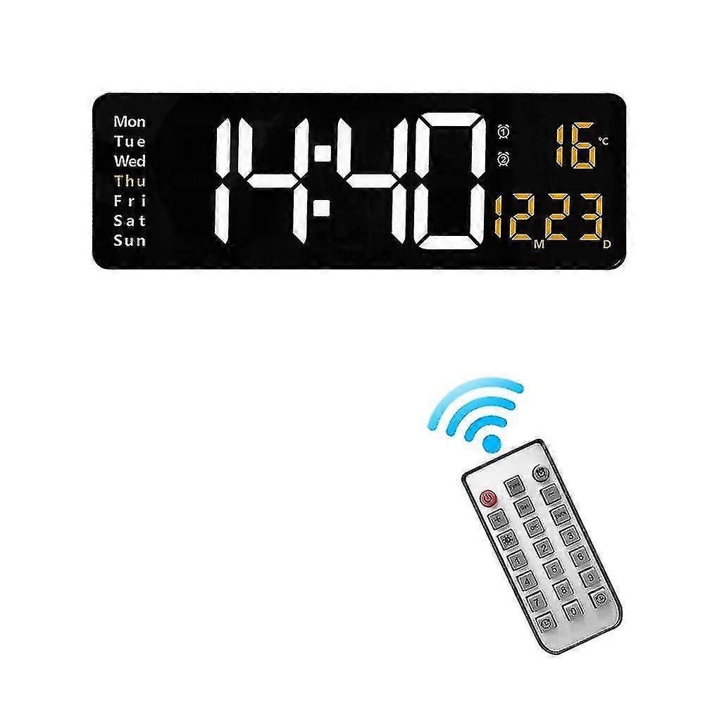 Wall-mounted Digital Wall Clock Remote Control Temp Date Week Display Power Off Memory Table Clock