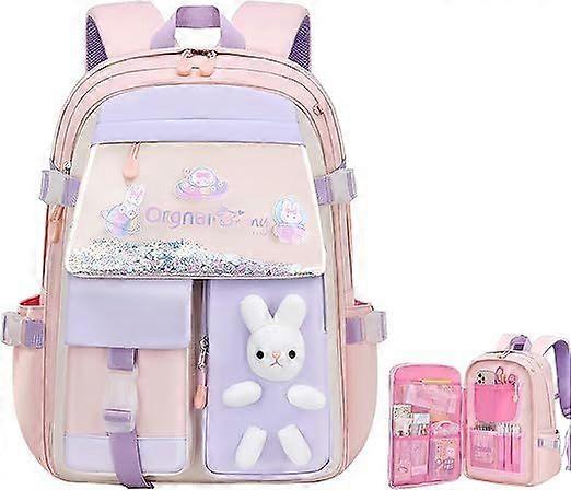 女の子のためのランドセル、超軽量子供用バックパックカジュアルガールズスクールバックパック軽量学生デイパック大容量防水1-6グレード