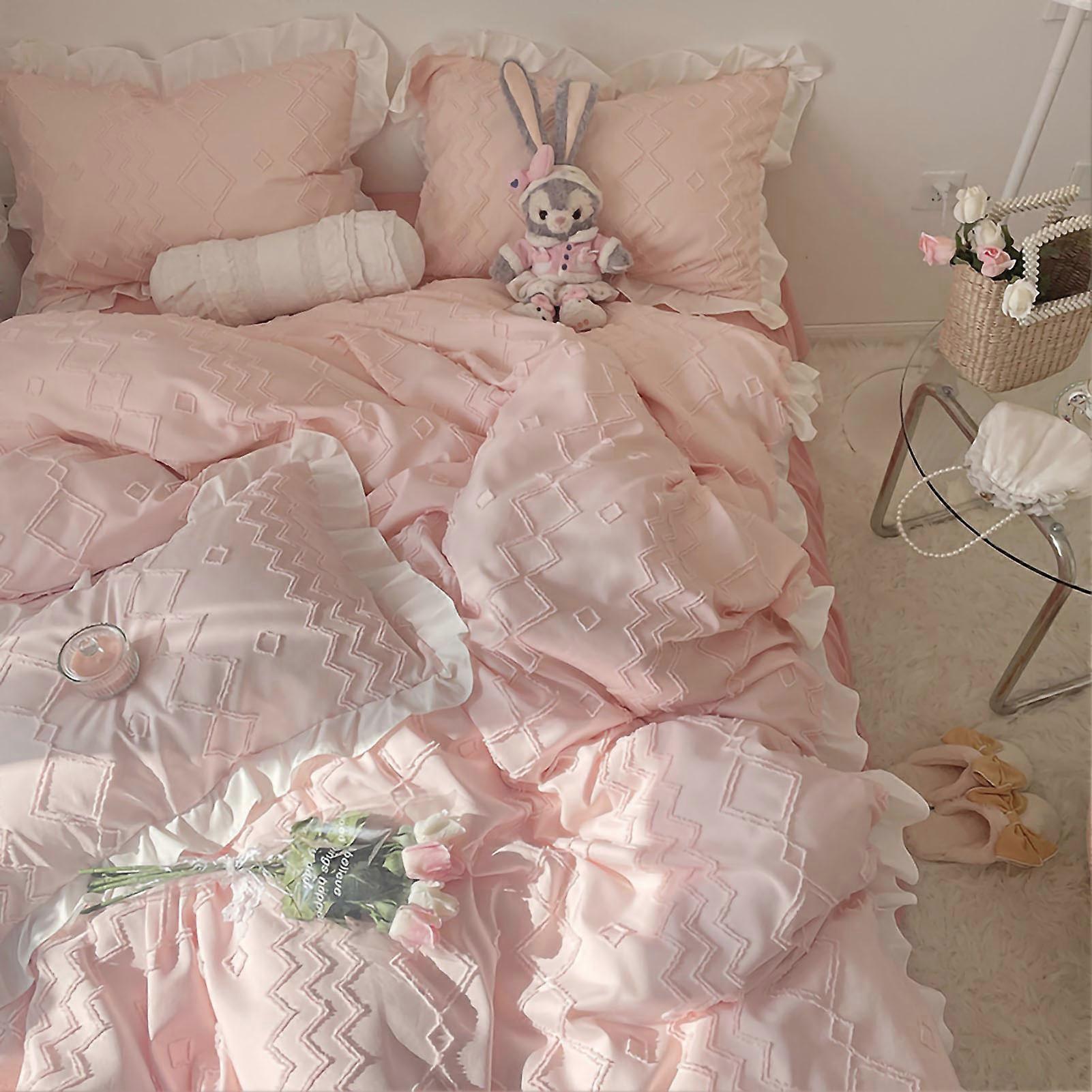 Geometric Embroidery Comforter Set, Boho Queen Size Tufted Style Easy Care Machine Washable, Luxurious Feel Soft Lightweight Microfiber for Girl